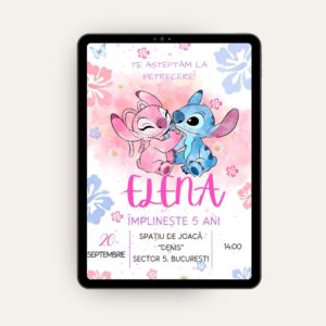 invitatie digitala zi naștere copii stitch si angel Lilo