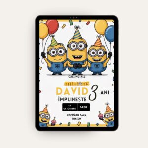 invitatie digitala zi naștere copii minions desene animate