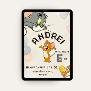 invitatie digitala zi de naștere copii desene animate tom și jerrry